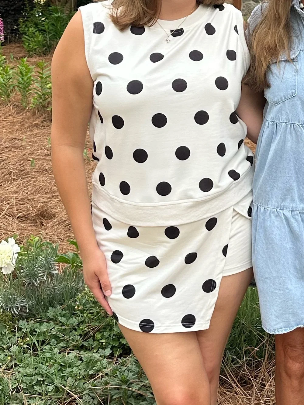 White & Black Polka Dot Tank and Skort Set -